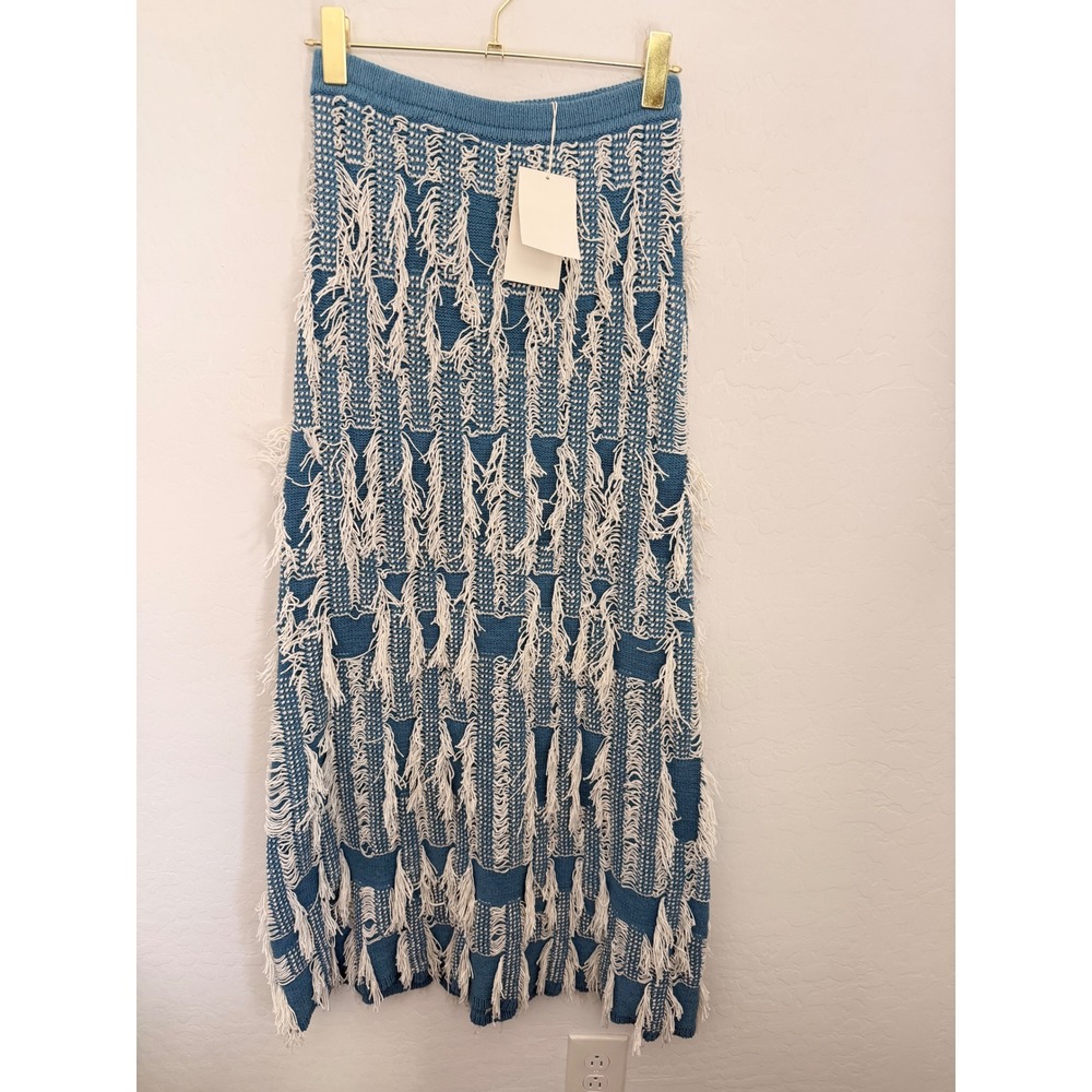 ULLA JOHNSON Rylan Skirt Bluette Fringe Knit Size S NWT Avant Garde Artisan Boho
